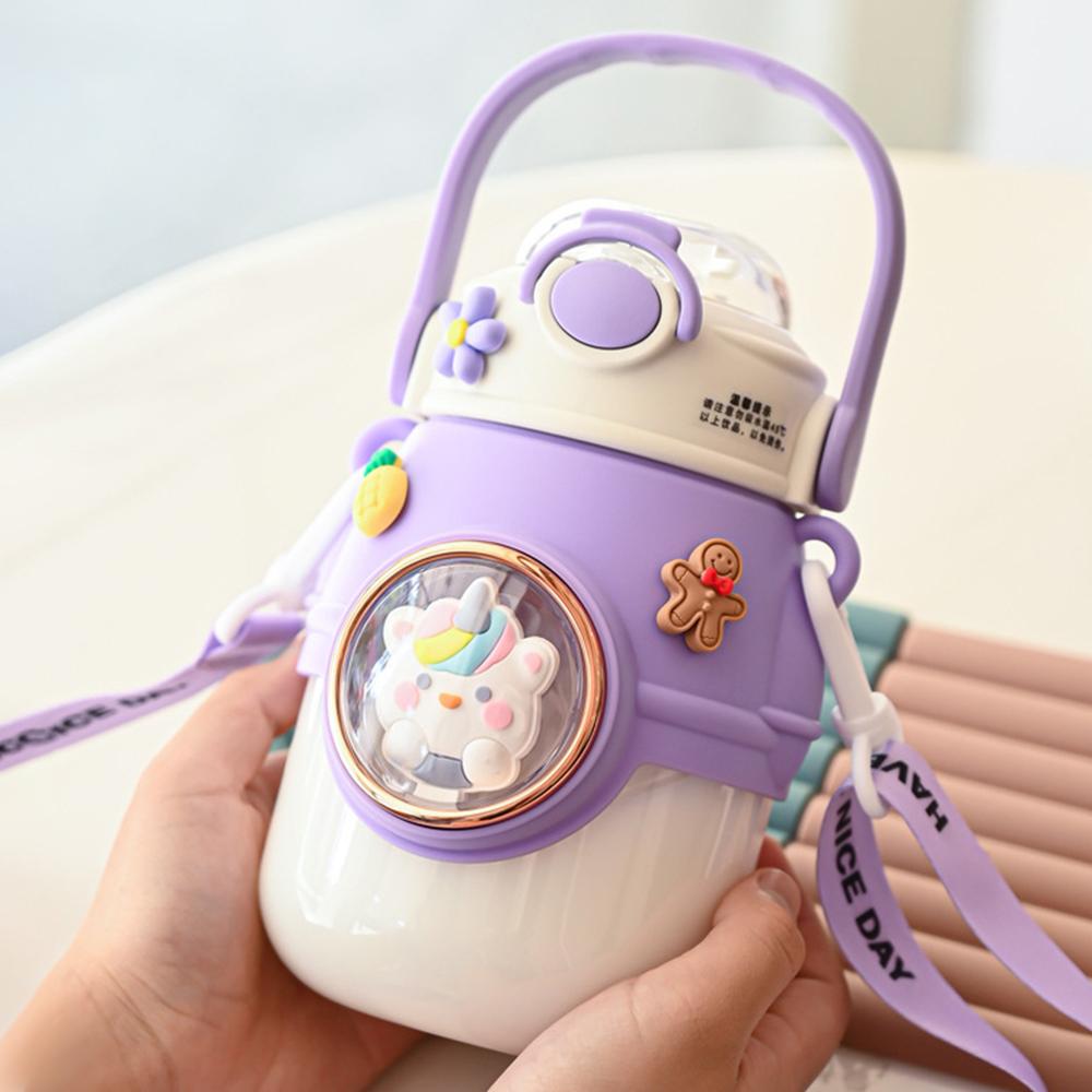 900ML Kinderwasserflaschen für Mädchen Große Kapazität Kunststoff Kinderwasserflasche mit Strohhalm für Schule Outdoor Reise Wasserbecher