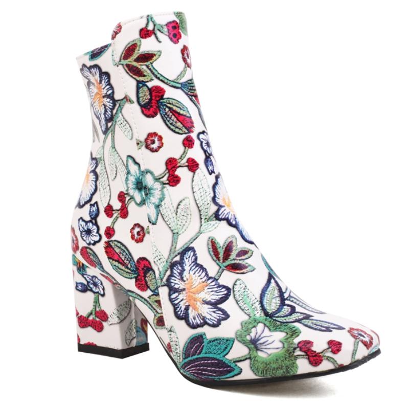 

Сексуальні ботильйони для жінок 2024 Осінньо-зимове взуття З квітковим принтом Короткі ботильйони На підборах Вечірнє взуття Жіночий бренд Великий розмір 45 41 білий