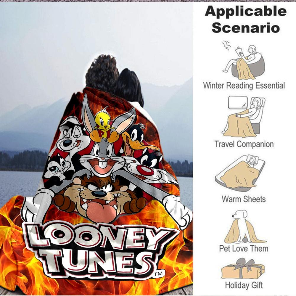 1pc Looney Tunes Characters Flannel Throw Blanket - Lightweight Soft Warm All-Season Blanket for Sofa, Bed, Travel, Camping  L1029175