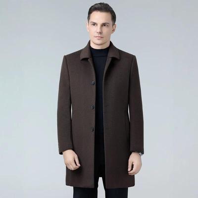 Men's Mid-Length Winter Cashmere Coat with Goose Down Liner