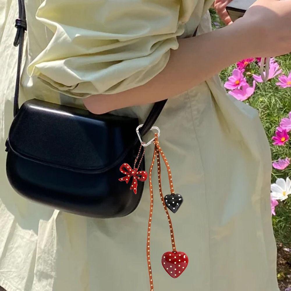 Anti-Lost Handmade Bow Keychain Hanging Braid Rope Key Chain Heart Phone Charm  Jewelry Accessories