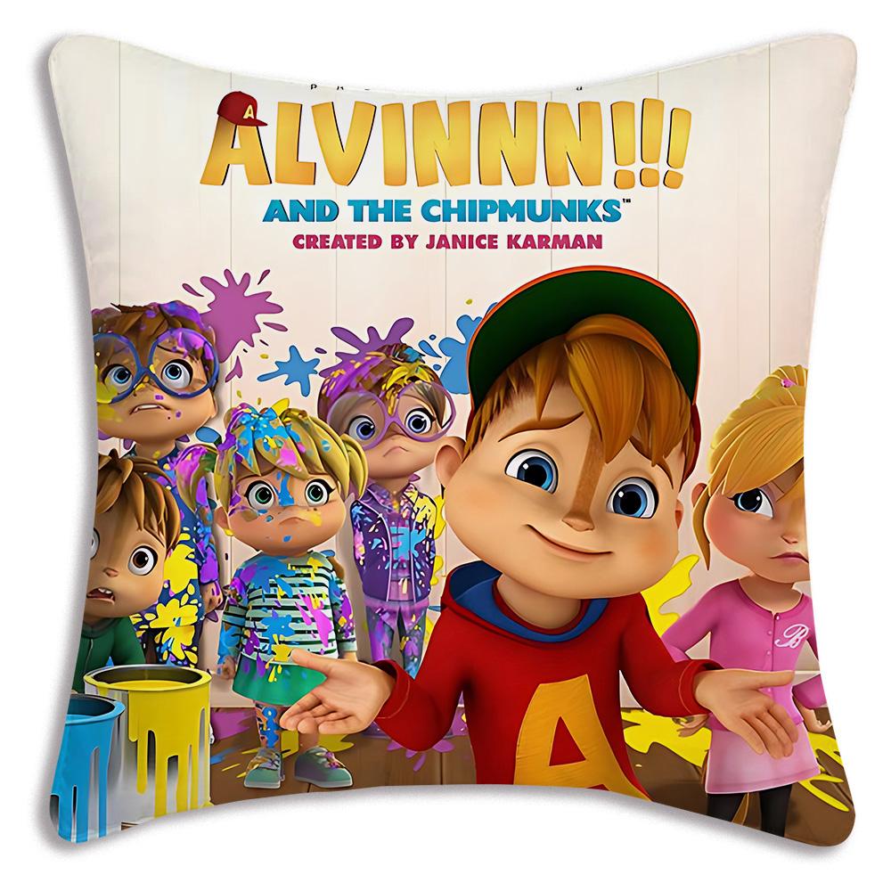 Anime Alvins and the Chipmunks Pillow Covers Cartoon Sofa Decorative Home Double-sided Printing Short Plush Cute Cushion Cover