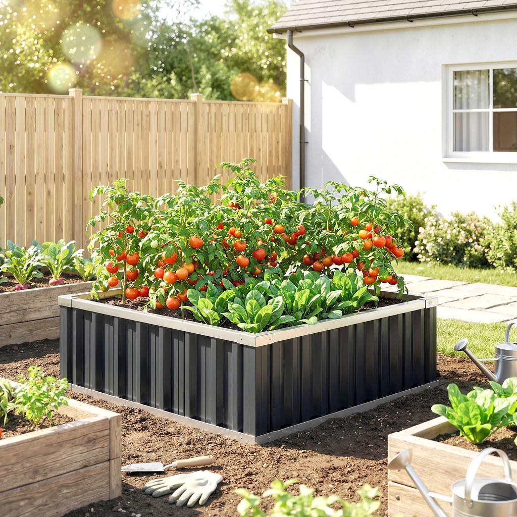 Raised Garden Bed In Steel Open Bottom And Tool Free Assembly 90x90x30cm