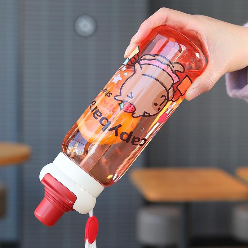 Capybara Plastic Water Bottle Portable Cartoon Large Capacity Handheld Straw Cup for Sports Travel Kids Drinkware Accessories