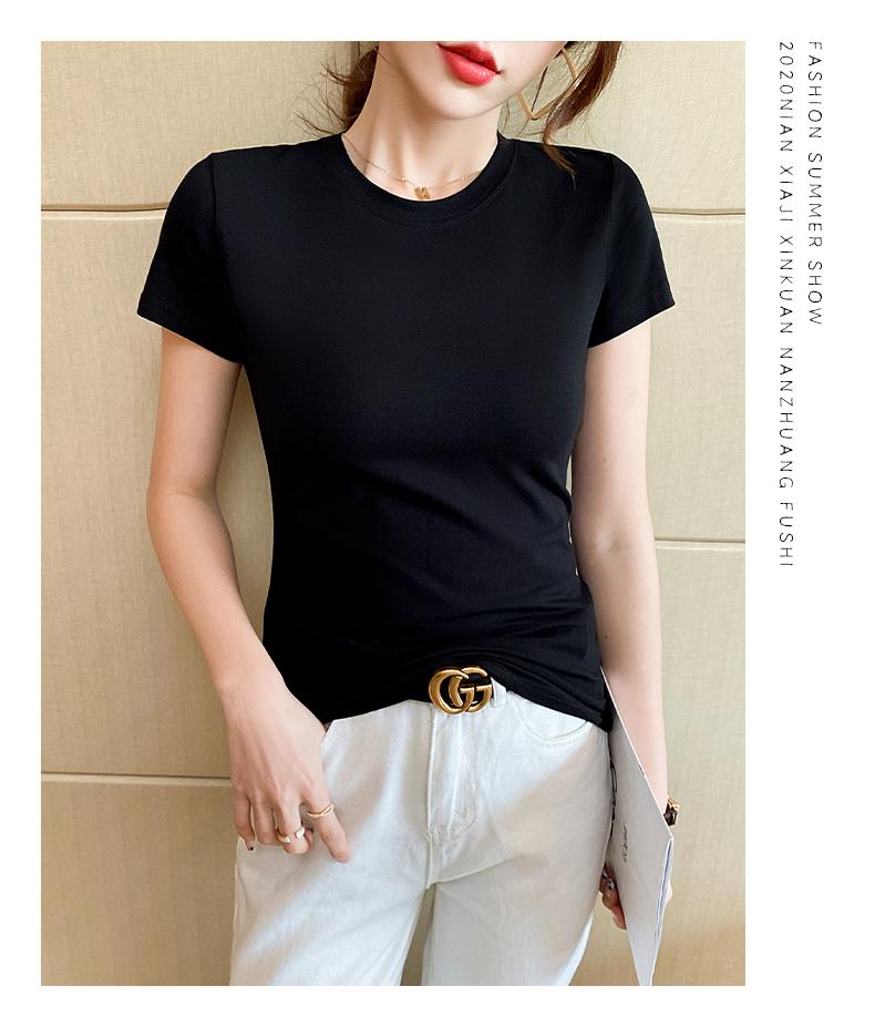 Pure cotton t-shirt, women's short sleeved slim fit, niche and beautiful Western style small shirt, T-shirt, short top JS