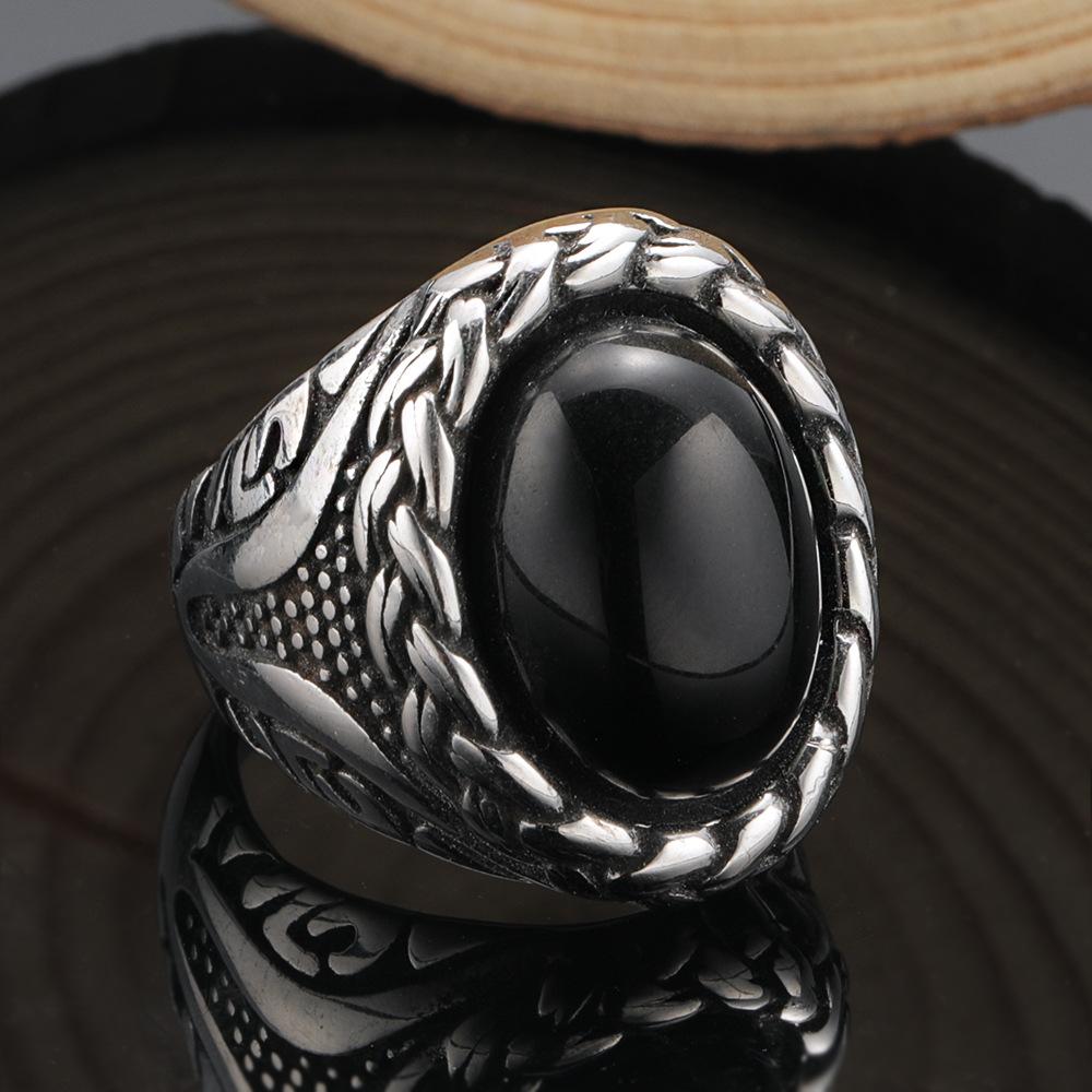 2026 High-end Fashion Woven Striped Gemstone Ring, Trendy Men's Retro Ring