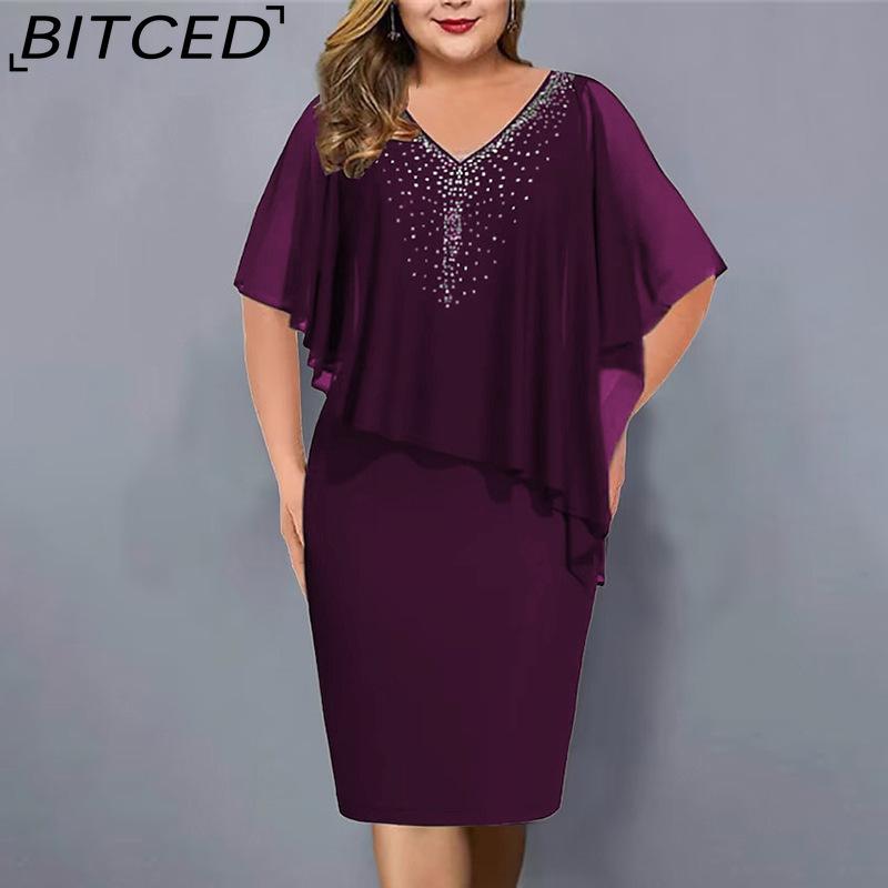 

BITCED Жіноча сукня великих розмірів з V-подібним вирізом та асиметричними сідницями, шифонова сукня з блискітками(L-5XL) XXXXXL фіолетовий