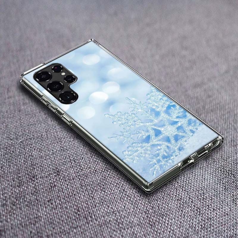 Snowflake Winter White Snow Christmas Clear Phone Case for Samsung Galaxy S24 S23 S21 Plus S20 FE S22 S26 Ultra S25 Edge TPU Cap