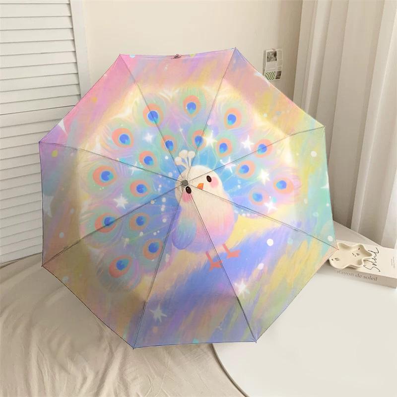 Зачарованный павлин. Волшебный зонт для приключений на свежем воздухе, Автоматическое открытие и закрытие, Легкий и прочный, Идеальный аксессуар для путешествий 152