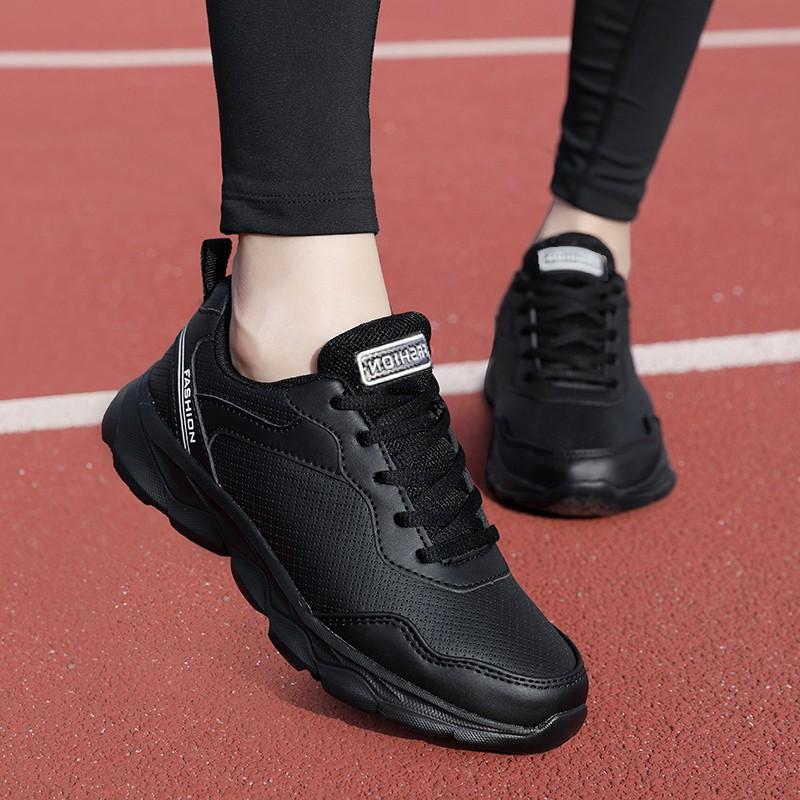Brand women's shoes autumn and winter sports shoes leather waterproof and lightweight running shoes women's black soft-soled casual non-slip