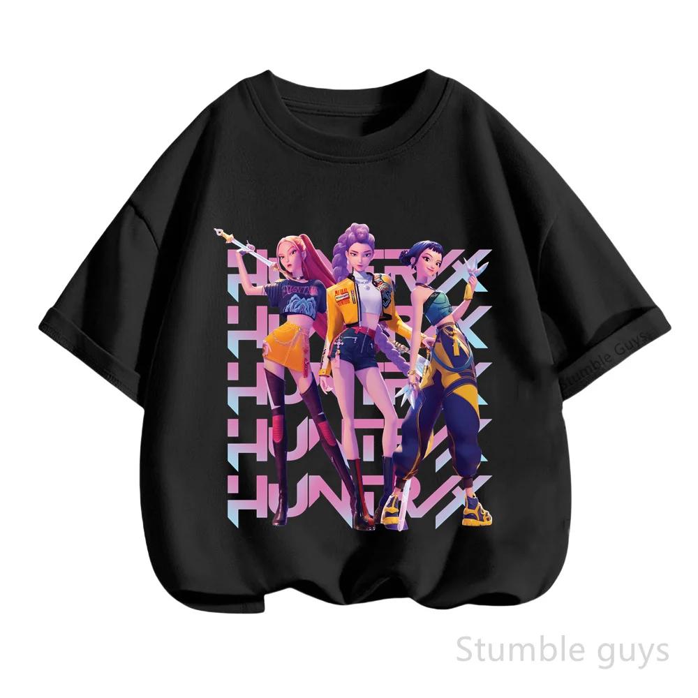 Kids Summer KPop Demon Hunters T-shirt Huntrix Anime Tshirt Boys Clothes Girls