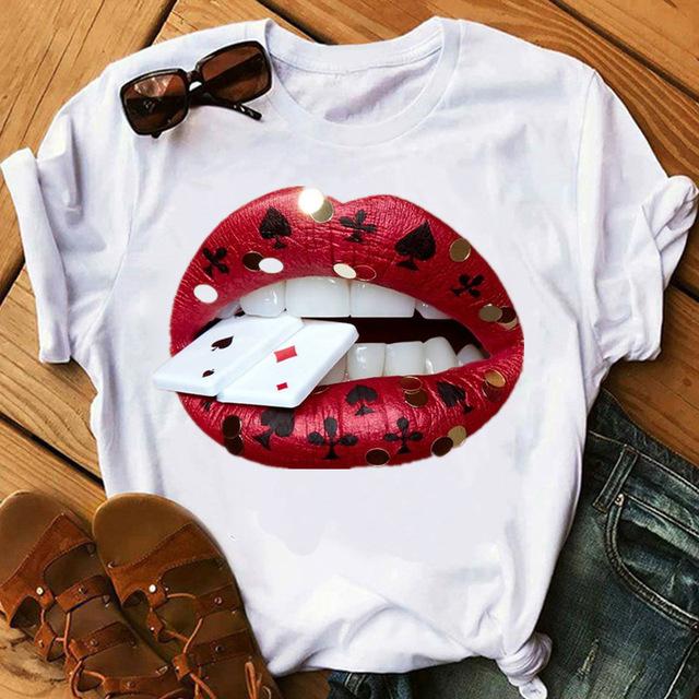 Lipstick Tshirt Fashion Tshirt Fashion Graphic Tshirt Womens Clothing Lips Makeup Art Summer Tops Women Cute Tshirt Sequine S