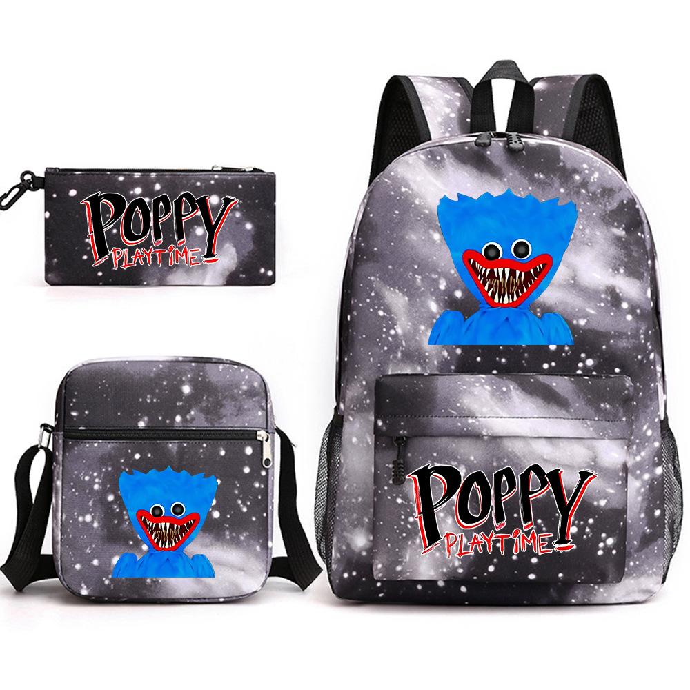 Friday Poppy Playtime Sausage Monster Doll Sac à dos Huggy Wuggy Ensemble de 3 pièces Sac de livre pour garçon Sac d'école en toile respirant