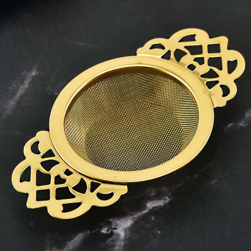 Nouvelle passoire à thé en acier inoxydable, passoire à thé en acier inoxydable doré, passoire à thé en dentelle, passoire à thé binaurale
