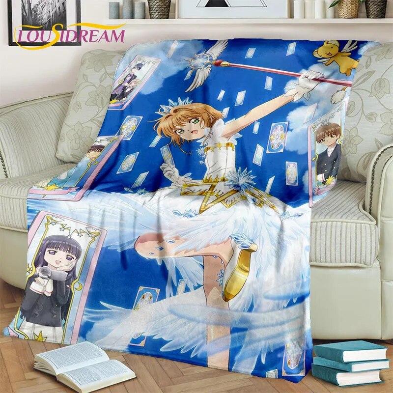 3D Cartoon Captor Anime Cute Card Sakura Blanket,Soft Throw Blanket for Home Bedroom Bed Sofa Picnic Office Cover Blanket Kids