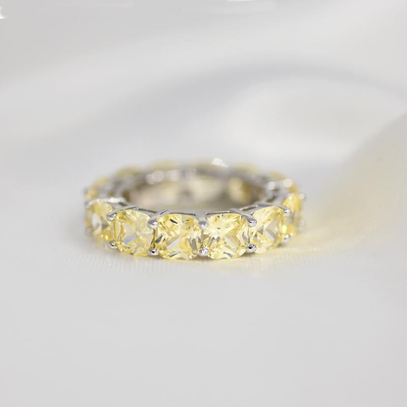 OEVAS Full 5*5mm High Carbon Diamond Wedding Rings S925 Silver Plated Gold for Women Eternity Ring Party Fine Jewelry Gift