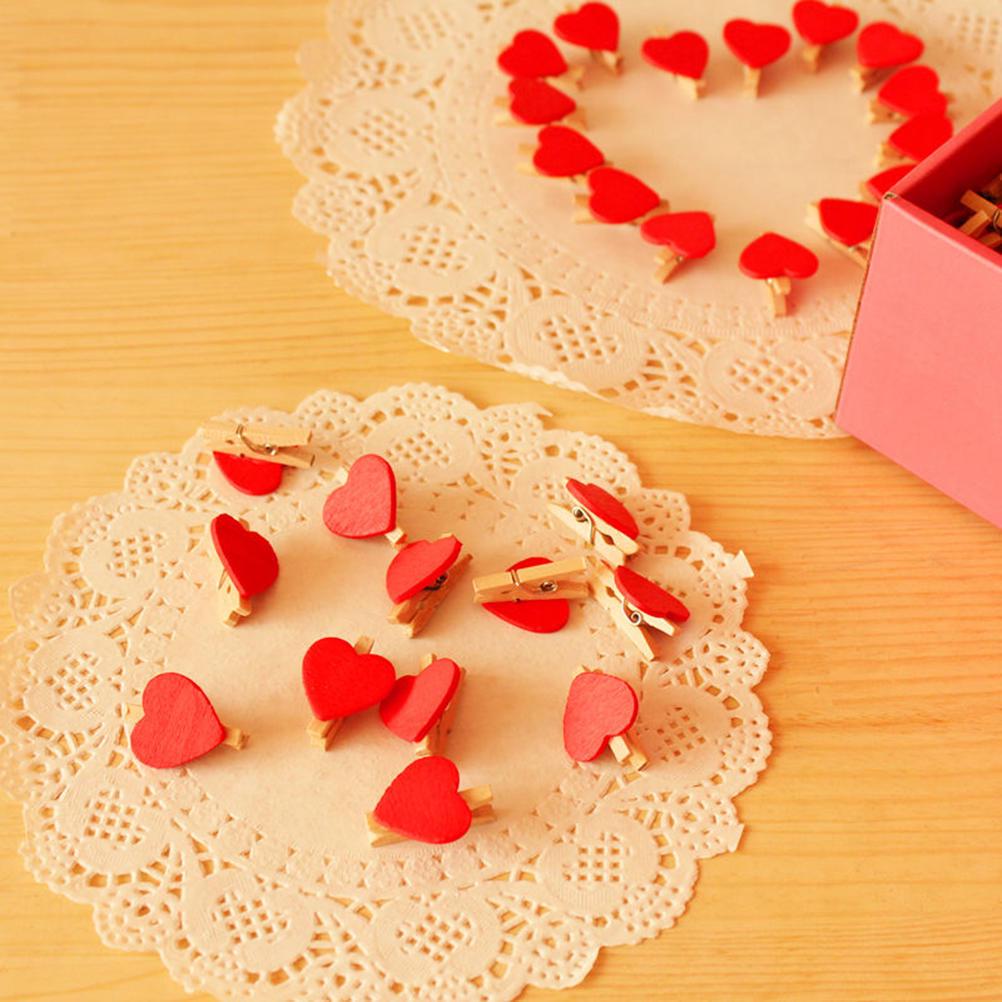 50Pcs Wooden Heart Pegs Clip Stylish Red Love Heartphoto Paper Clips Wedding Decoration Craft