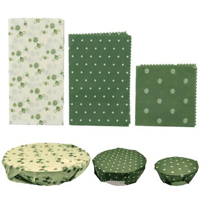 [A2888] - Set of 3 Green 'Beeswax' Food Wraps - 20x20, 20x30 and 35x35 Cm (reusable)