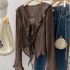 Blusas para Mujer Camisa Mujer Camisas Acampanadas con Volantes para Mujer Blusas Elegantes para Mujer Tops Vintage Camisa de Primavera Abrigo Delgado