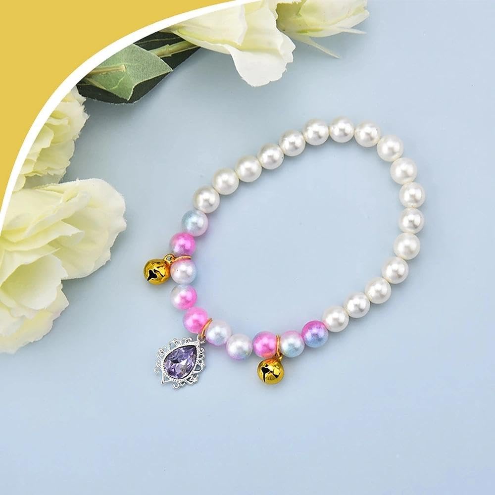 Pearl Cat Collar with Bell Rhinestones Teardrop Pet Necklace for Small Dog Colorful Pearls Elastic Charm Collar for Cats Puppy Wedding Party Dress