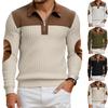 Mens Corduroy Casual  Sweatshirts Quarter Zipper Mock Neck  Pullover Tops Elbow Patches