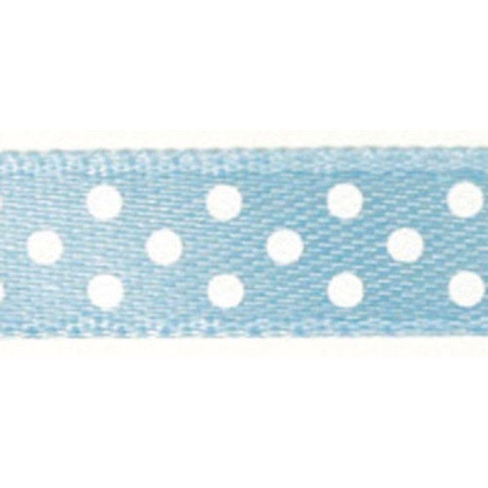 Polka Dot Satin Ribbon, 9.5 Mm, 10 M Roll, Light Blue