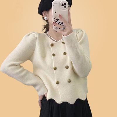 Double Breasted Wavy Edge Design for Autumn and Winter Knitwear, Temperament Cardigan, Knitwear Jacket for Women