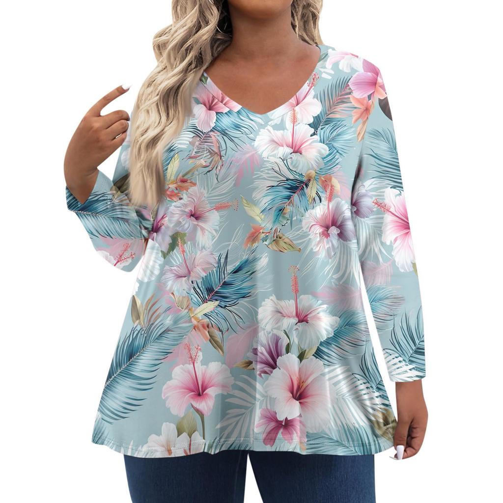 Modisches lässiges Langarm-Oberteil für Damen in Übergröße mit Blumenprint Übergröße Blumenprint-Oberteil