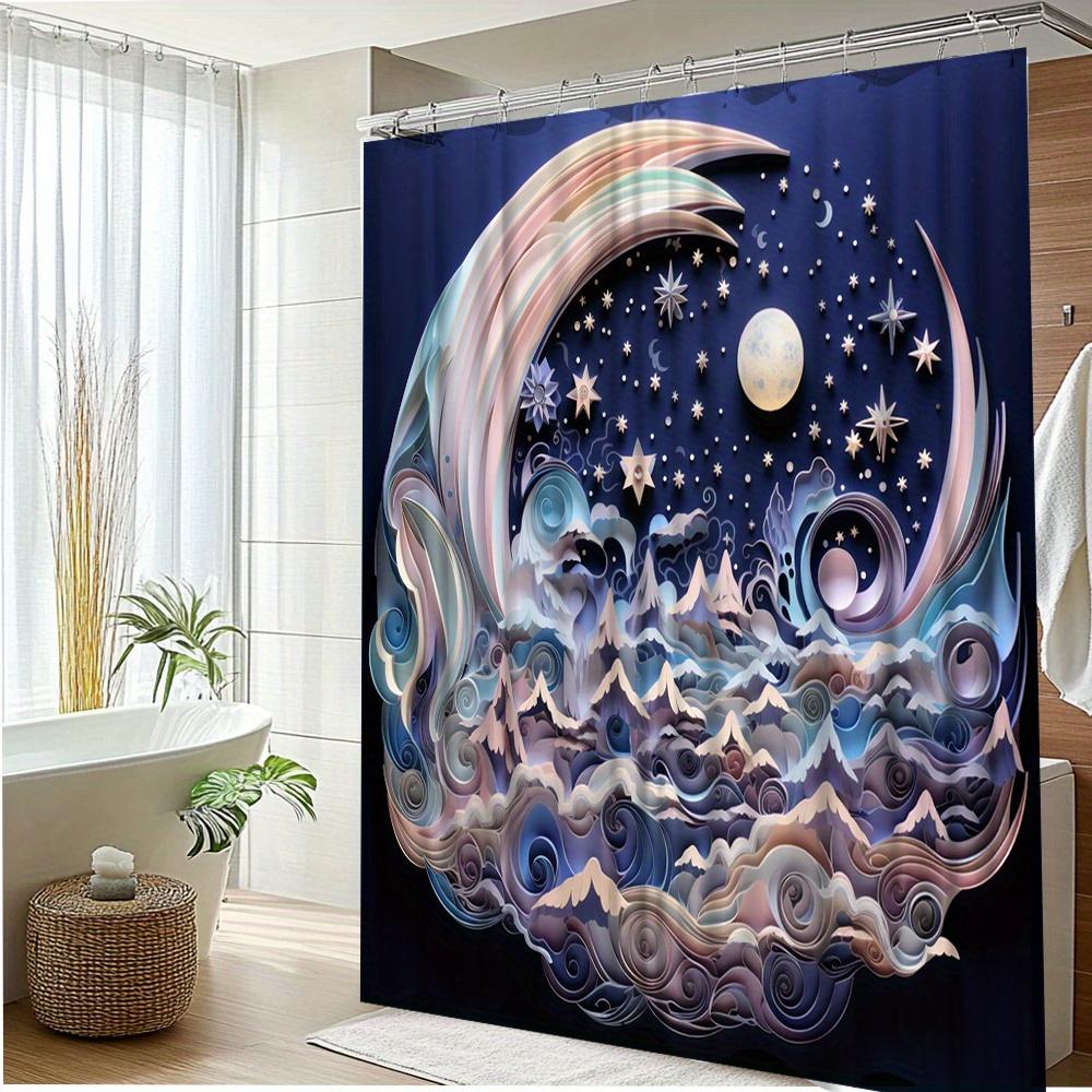 1pc Artistic Night Sky Shower Curtain - Polyester Fabric 70x70 Inches, Machine Washable Bathroom Decor with Hooks, Celestial Mou