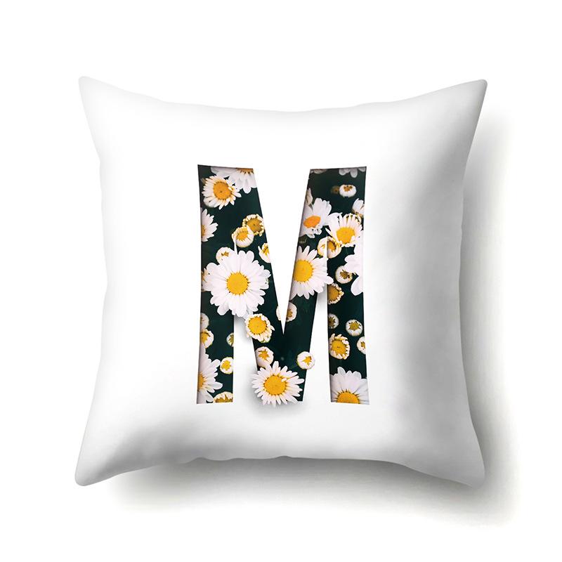 Polyester Pillowcase Flower Decoration Home 26 English Letter Printing Pillowcase Car Cushion Cover