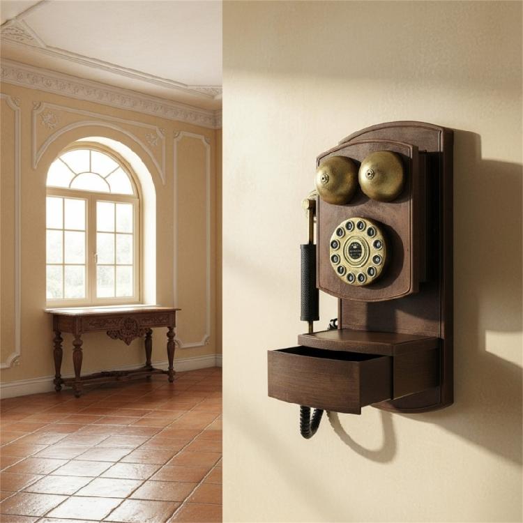 Drehwahlschalter Telefon Antikes Festnetztelefon mit Aufbewahrungsbox Wanddekorationen für Home Office Retro Kreatives Telefonmodell