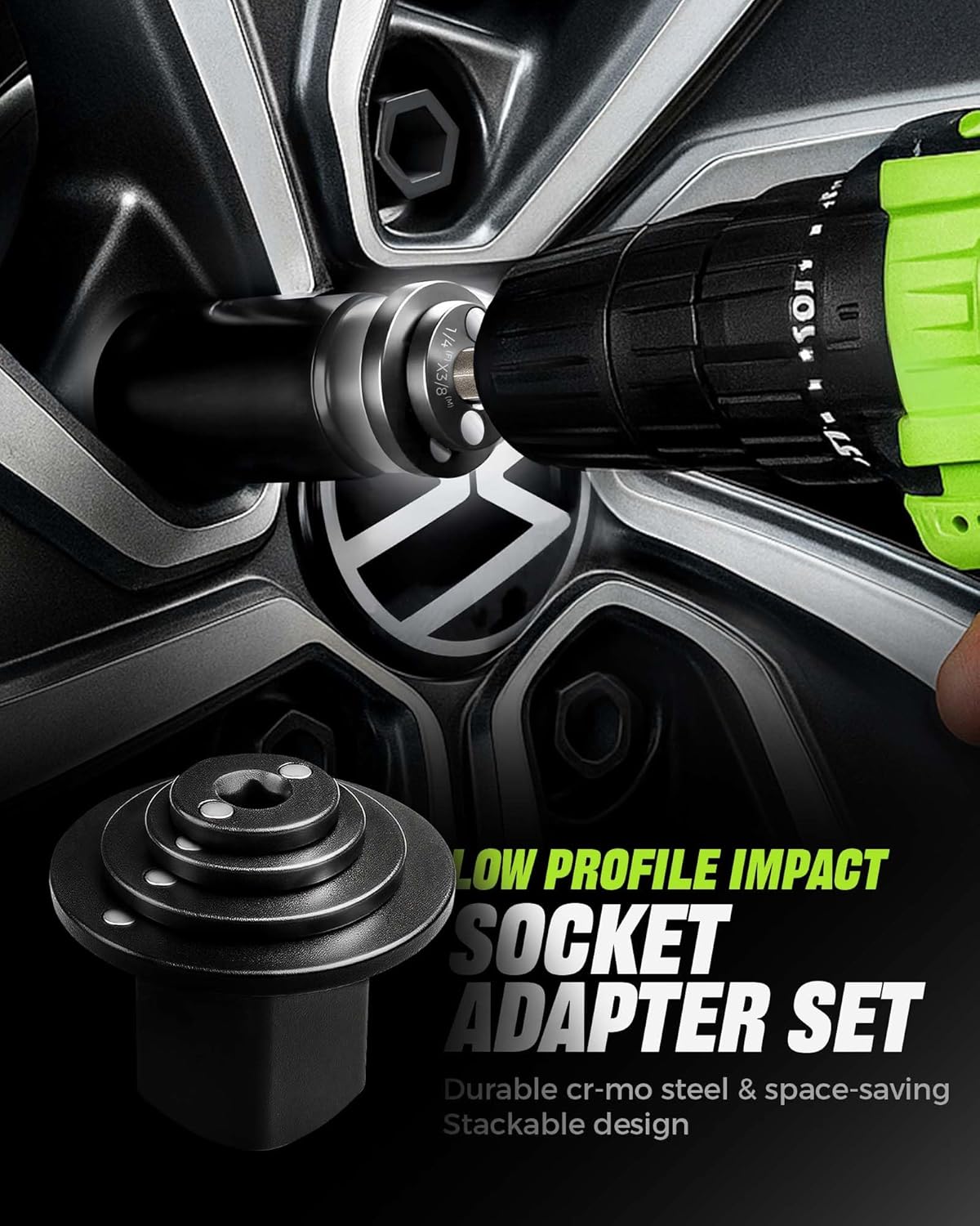 

4PCS Low Profile Impact Socket Adapter Set 1/4 to 3/8 , 3/8 to 1/2 , 1/2 to 3/4 , 3/4 to 1 Drive, Compact Design for Tight United States