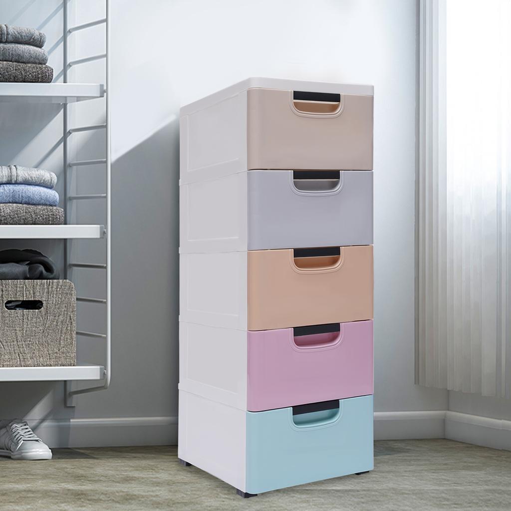 5 Layers Plastic Drawers Storage Cabinet Bedroom Tall Small Chest Closet Suitable for Storing Clothes, Toys