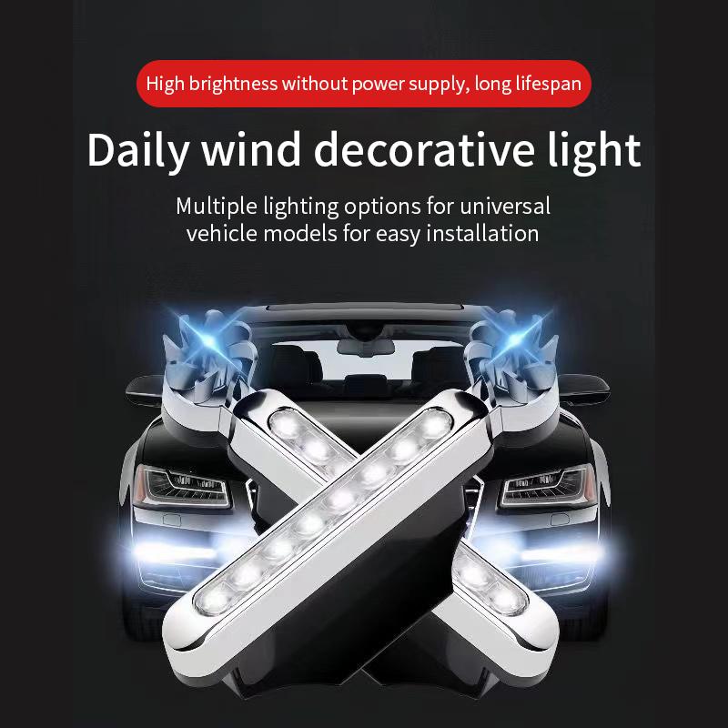 2pcs Wind Powered Car LED DayTime Running Light Auxiliary Lighting Rotation Fan Lamp Automobile Day Time Headlight