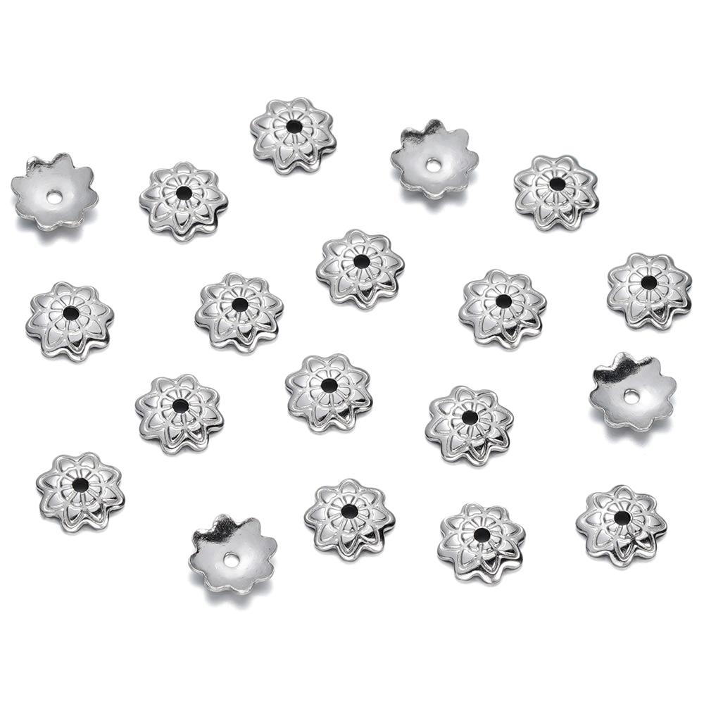 20/50Pcs/Pack Stainless Steel Flower Tree Leaf Round Beads Caps For Handmade DIY Jewelry Making Bracelet Necklace Accessories