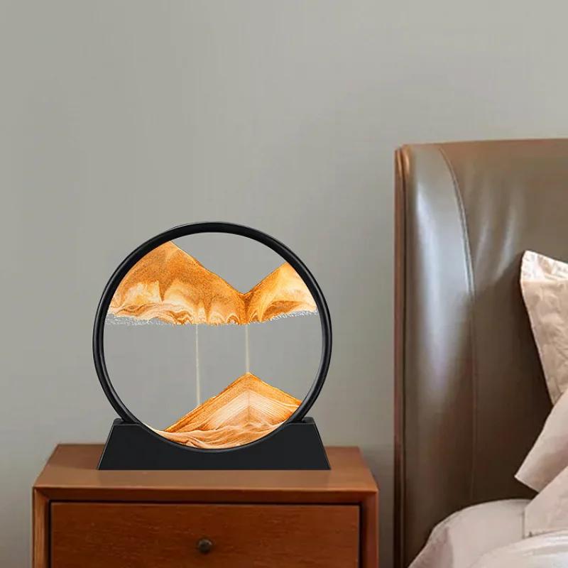 3D Moving Sand Art Picture Round Glass Deep Sea Sandscape Hourglass Quicksand Craft Flowing Sand Painting Office Home Decor Gift