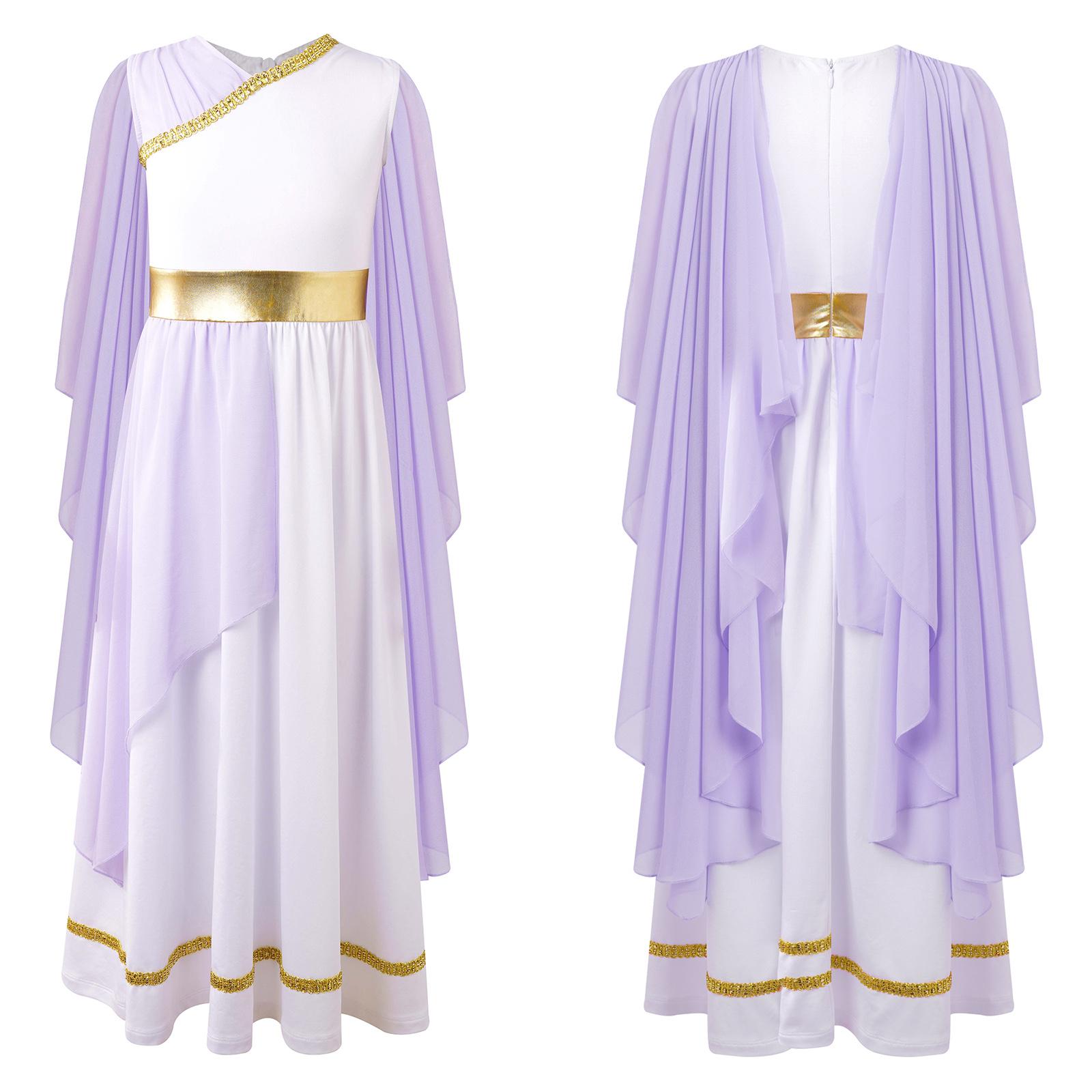 Meisjes Athena Kostuum Griekse Prinses Jurk Oude Griekenland Romeinse Toga met Laurier Hoofddeksel Halloween Carnaval Cosplay Outfits Sets 6 white