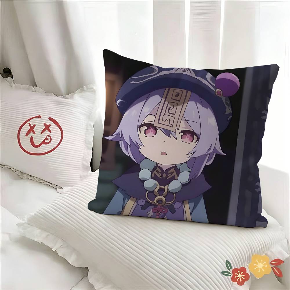 Pc Qiqi Cute Genshin Impact Pillow Case Fashion Square Pillowcase Bedroom Sofa Room Ins Decoration Leisure
