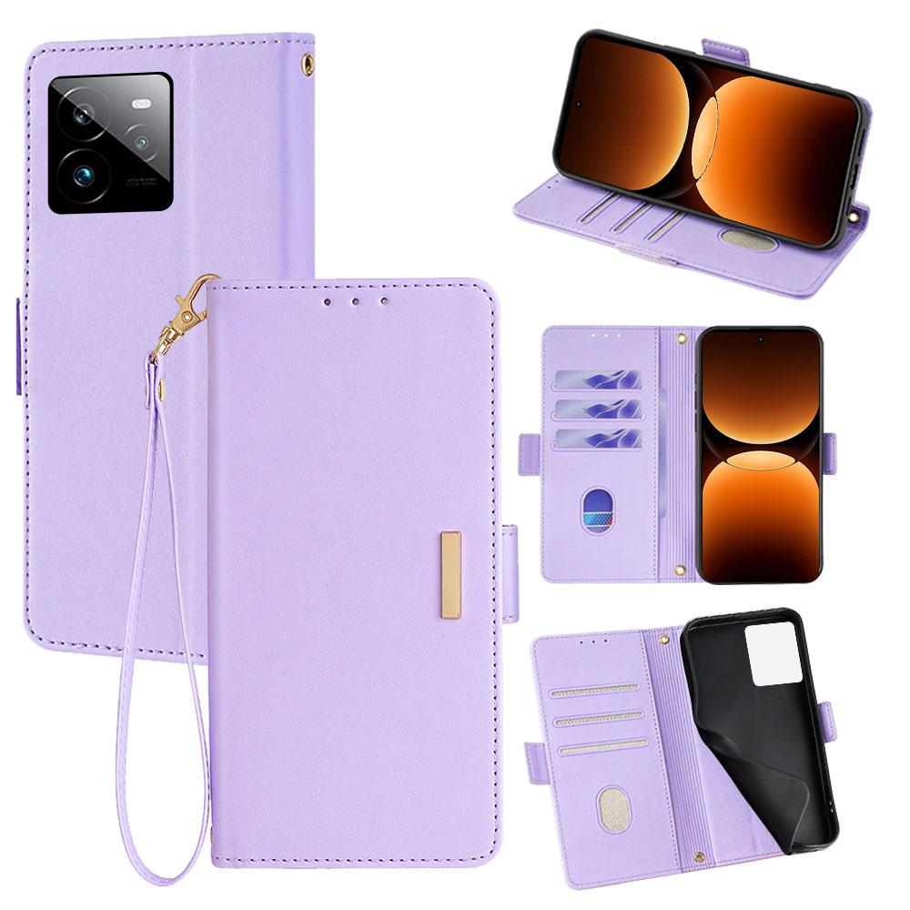 

Для Realme GT 7 Pro 5G Кожаный чехол-кошелек с блокировкой RFID, подставка, крышка с ремешком для руки Purple