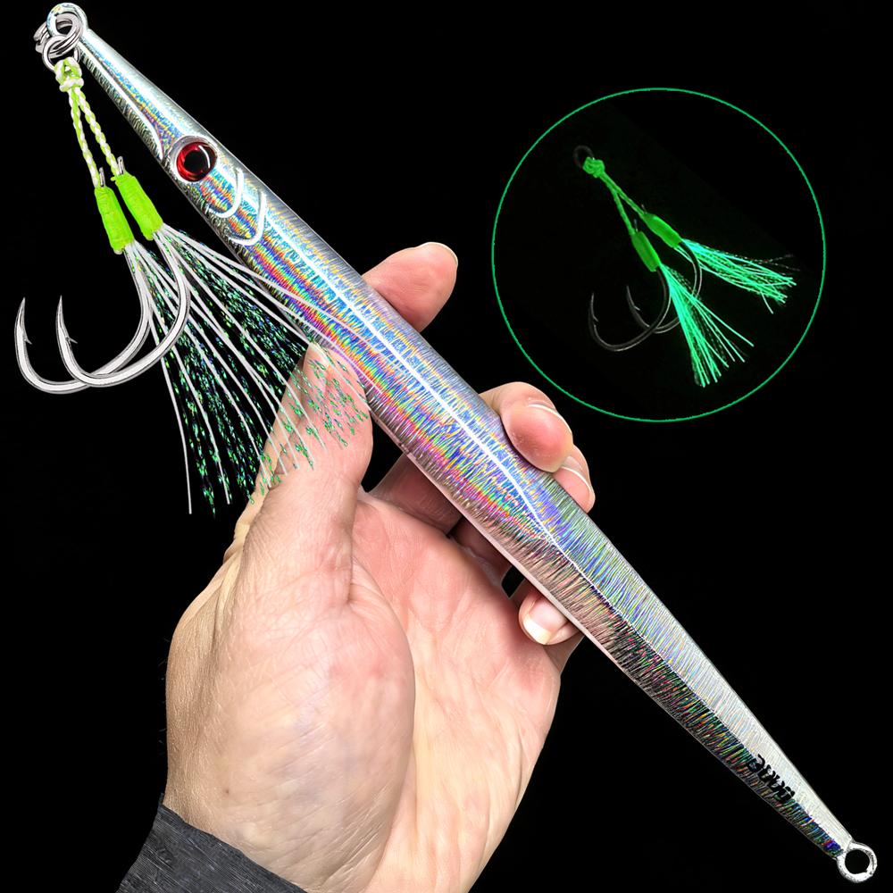 1Pc 60g 80g 100g 160g 250g 300g Luminous Metal Fishing Jig Iron Plate Long Cast Fast Sinking Trolling Hard Lure