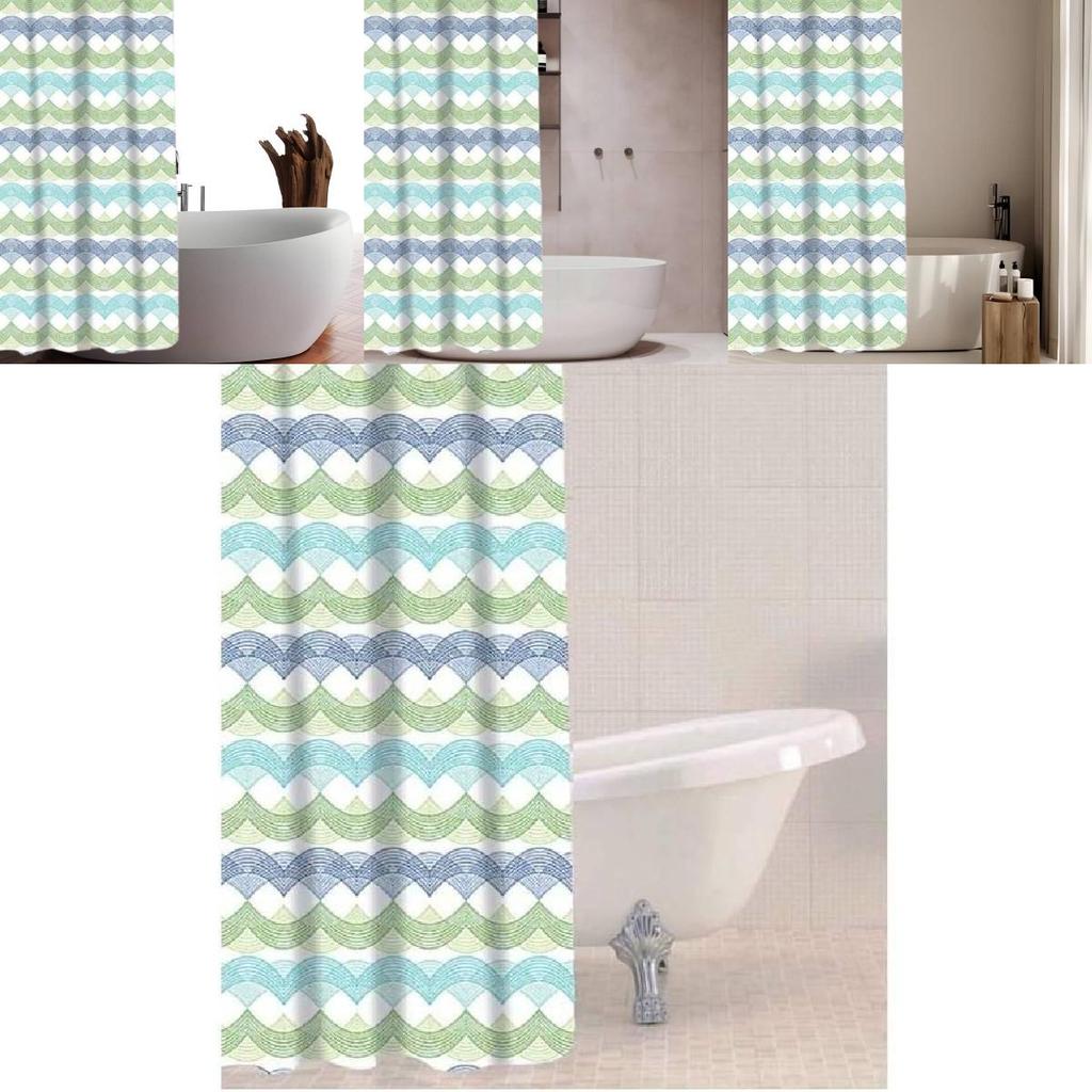 Wunderschön gestalteter Duschvorhang mit Seesternmuster, der für eine einfache Montage ohne Bohren angebracht werden kann.