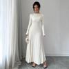 2025 Women’s Elegant Long Sleeve Pleated Knit Dress for Spring/Autumn