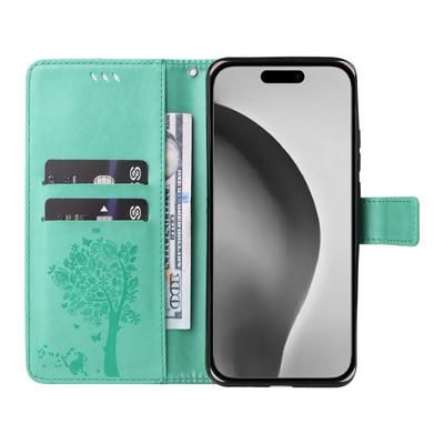 For iPhone 16 Pro Max Phone Case with Stand Cat Tree Pattern Leather Wallet Mobile Cover