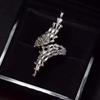 European High-End Zircon Feather Ring: Luxury Geometric Jewelry for Women