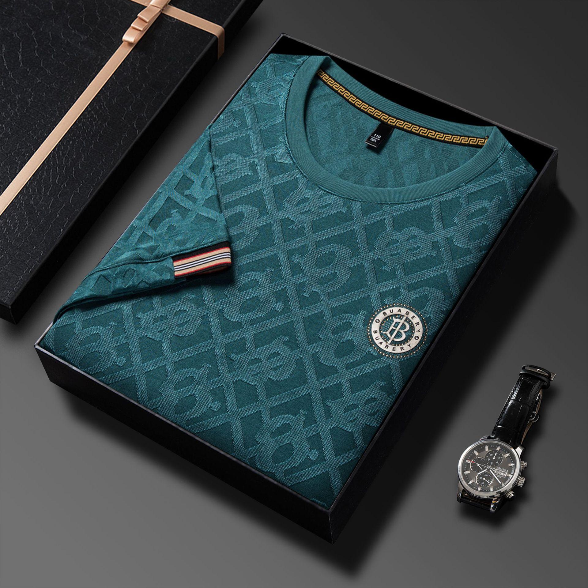 Новая мужская жаккардовая футболка с короткими рукавами и круглым вырезом на весну и лето облегающая дышащая повседневная 175 1950₽