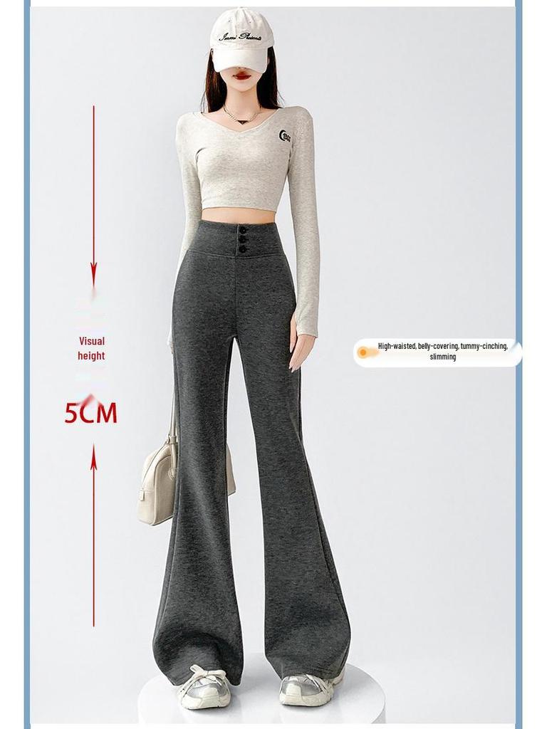 Spring Women's High-Waisted Micro-Flare Cotton Pants - Slimming, Floor-Length Bell Bottoms