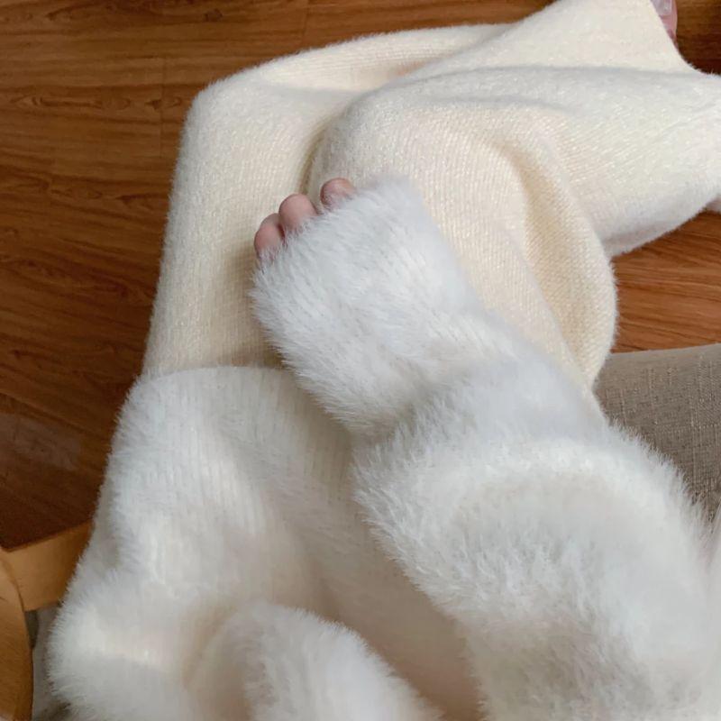 145cm Petite High-Waisted Thick Plush Warm Loose Slimming Wide-Leg Pants for Women