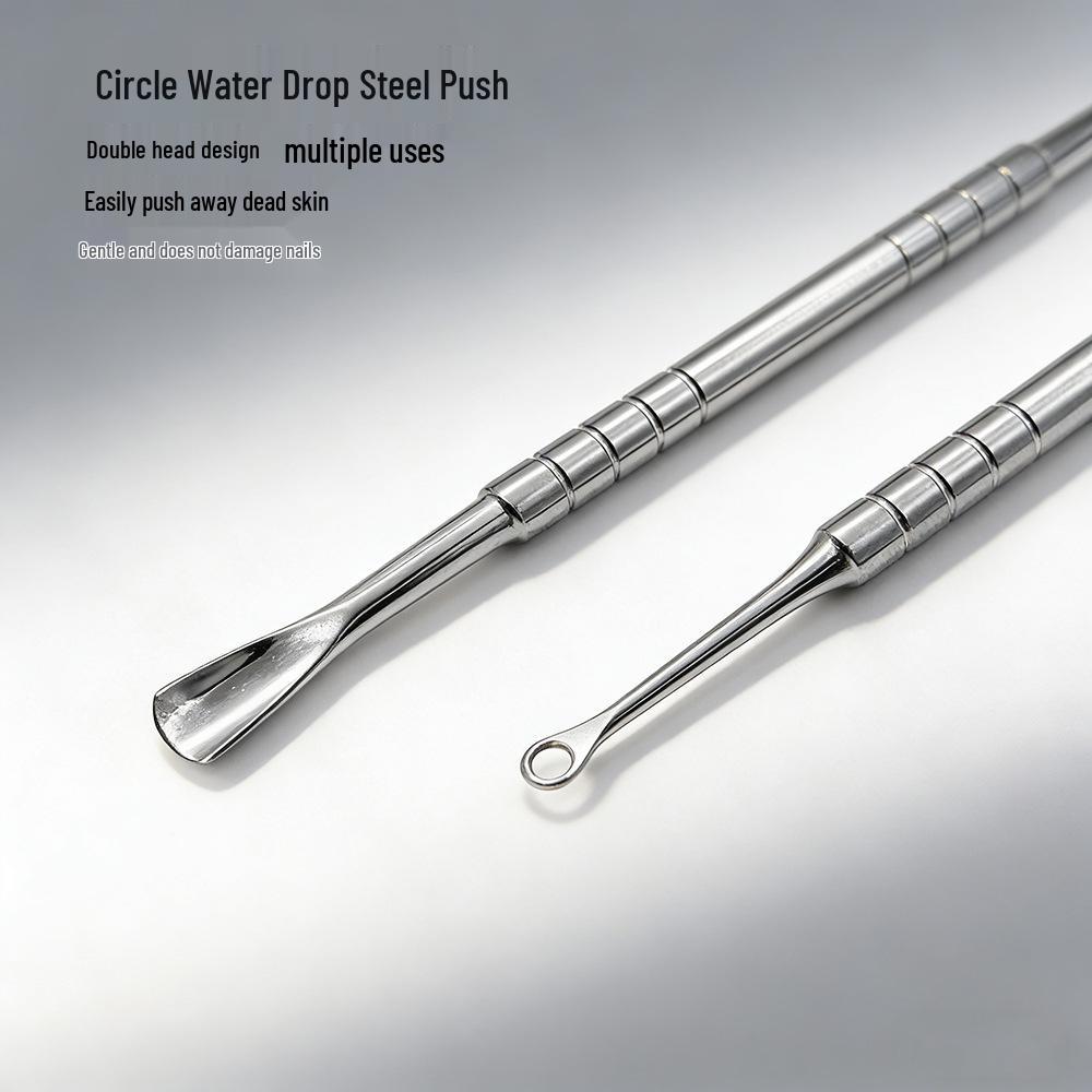 Dual-Ended Russian Style Stainless Steel Non-Slip Cuticle Pusher & Nail Polish Remover