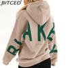 BITCED Damenmode Print Verdicktes Vielseitiges Langarm Oversize Kapuzensweatshirt