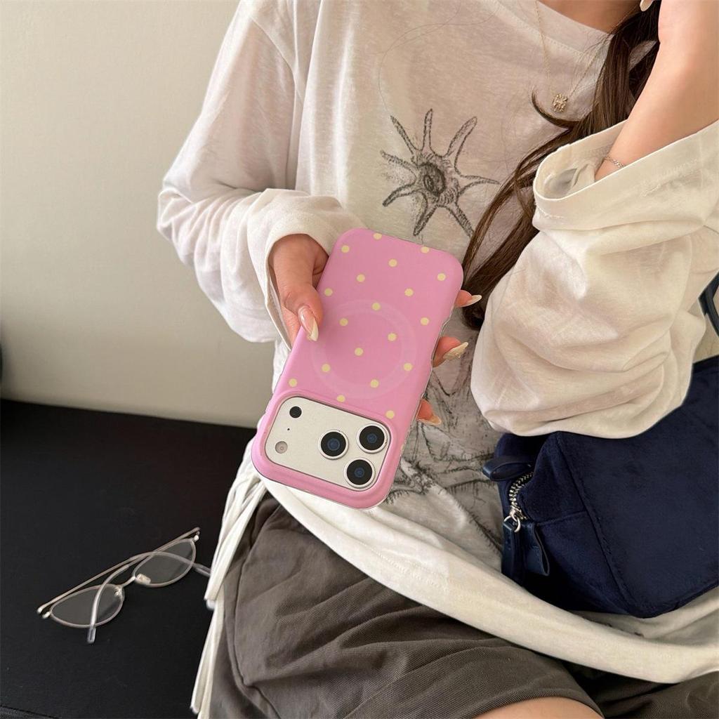 Round Edge Magnetic Polka Dot iPhone 14/13 Compatible Case - Drop-Proof, Fits Apple 17/16/15 Pro Max